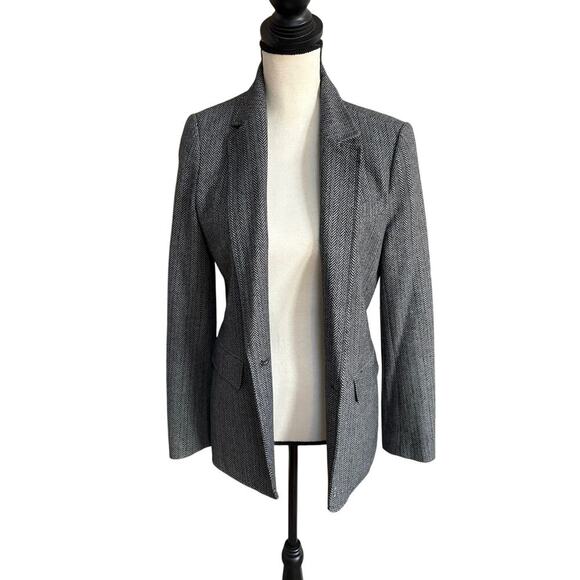 Rebecca Minkoff Wool Blend Herringbone Blazer Gray Black Jacket Size 4 - Picture 2 of 8